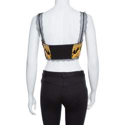 Pre Owned توب حمالة صدر فيرساتشي حرير مطبوع باروك أسود مقاس صغير (سمول)