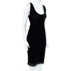 مملوكة مسبقًا Versace Black Silk & Eyelet Lace Sleeveless Sheath Dress L