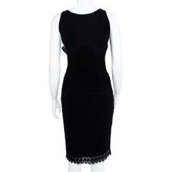 مملوكة مسبقًا Versace Black Silk & Eyelet Lace Sleeveless Sheath Dress L