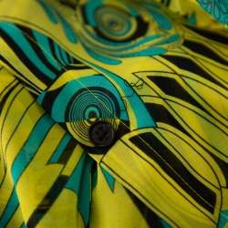 Pre Owned Versace Yellow Printed Silk Shirt & Cotton Mini Skirt Set S