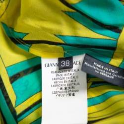 Pre Owned Versace Yellow Printed Silk Shirt & Cotton Mini Skirt Set S