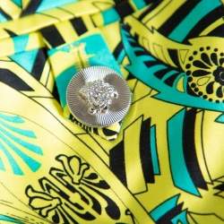 Pre Owned Versace Yellow Printed Silk Shirt & Cotton Mini Skirt Set S