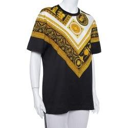 Pre Owned Versace Black Baroque Printed Cotton Crewneck T -Shirt S