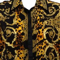 Versace Black & Yellow Printed Silk Double Collar Button Front Shirt L