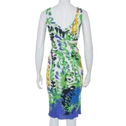 مملوكة مسبقًا فستان فيرساتشي متوسط الطول بلا أكمام مكشكش تريكو متعدد الألوان مقاس وسط (ميديوم)