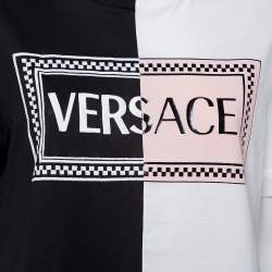مملوكة مسبقًا Versace Monochrome Cotton Logo Embroidered & Printed Crewneck T-Shirt M