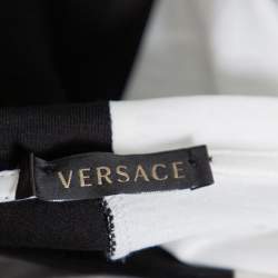 مملوكة مسبقًا Versace Monochrome Cotton Logo Embroidered & Printed Crewneck T-Shirt M