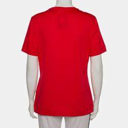 مملوكة مسبقًا Versace Red Cotton Logo Printed Crewneck T-Shirt M