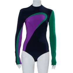 Versace Color Block Knit Long Sleeve High Neck Bodysuit S