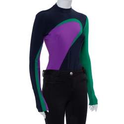 Versace Color Block Knit Long Sleeve High Neck Bodysuit S