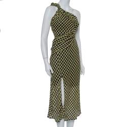 Versace Black & Yellow Wool Open Weave One Shoulder Midi Dress S