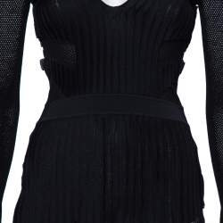 Pre Owned Versace Black Perforated Knit Plunge Neck Sheath Dress S