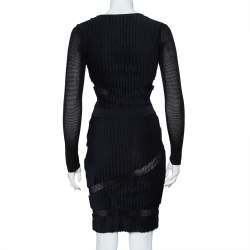 Pre Owned Versace Black Perforated Knit Plunge Neck Sheath Dress S