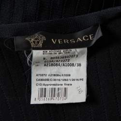 Pre Owned Versace Black Perforated Knit Plunge Neck Sheath Dress S