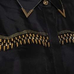 Pre Owned Versace Tribute Black & Gold Embellished Silk Button Front Shirt M