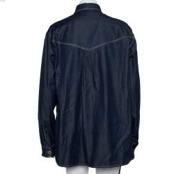 Pre Owned قميص فيرساتشي مزخرف زر ذهبي دنيم انديغو تريبيوت مقاس متوسط