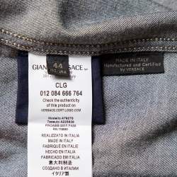 Pre Owned قميص فيرساتشي مزخرف زر ذهبي دنيم انديغو تريبيوت مقاس متوسط