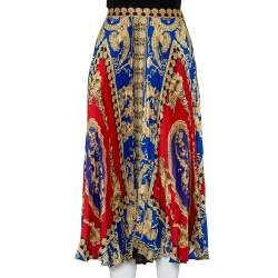 Pre Owned قميص فيرساتشي ميدي طية ساتان طباعة متعدد الألوان مقاس كبير