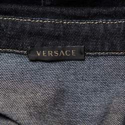 Pre Owned قميص فيرساتشي مزين ياقة مرصعة روكستد قصات صوف مربعات متعدد الألوان و دنيم أسود مقاس وسط (ميديوم)