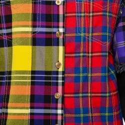 Pre Owned قميص فيرساتشي مزين ياقة مرصعة روكستد قصات صوف مربعات متعدد الألوان و دنيم أسود مقاس وسط (ميديوم)