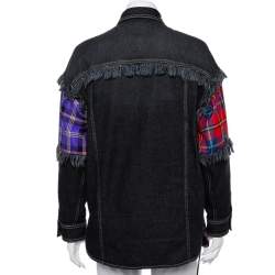 Pre Owned قميص فيرساتشي مزين ياقة مرصعة روكستد قصات صوف مربعات متعدد الألوان و دنيم أسود مقاس وسط (ميديوم)