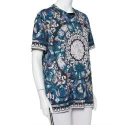 Pre Owned Versace Blue Printed Cotton Oversized Crewneck T-Shirt S