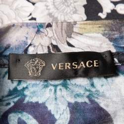 Pre Owned Versace Blue Printed Cotton Oversized Crewneck T-Shirt S