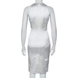 Pre Owned فستان فيرساتشي ساتان أبيض رقبة واسعة مقاس صغير (سمول)