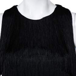 Pre Owned توب قصير فيرساتشي حرير أسود بشراشيب بلا أكمام مقاس صغير - سمول