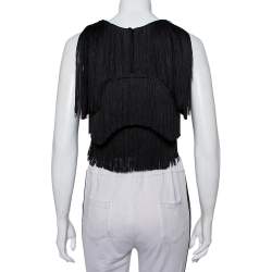 Pre Owned توب قصير فيرساتشي حرير أسود بشراشيب بلا أكمام مقاس صغير - سمول