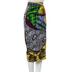 Pre Owned Versace Multicolor Mega Mix Print Crepe Knee Length Skirt M