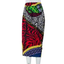 Pre Owned Versace Multicolor Mega Mix Print Crepe Knee Length Skirt M