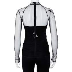 Pre Owned Versace Black Tulle Applique Detail Top S