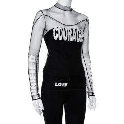 Pre Owned Versace Black Tulle Applique Detail Top S