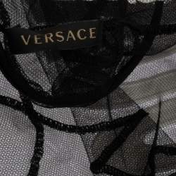 Pre Owned Versace Black Tulle Applique Detail Top S