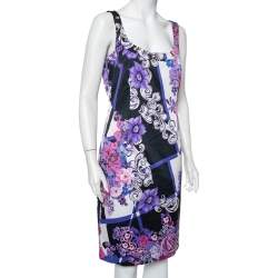 Versace Multicolor Printed Cotton Scoop Neck Sleeveless Shift Dress L