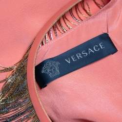 Pre Owned Versace Peach Pink Silk Embellished Neck Detail Sleeveless Shift Dress L