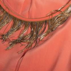 Pre Owned Versace Peach Pink Silk Embellished Neck Detail Sleeveless Shift Dress L