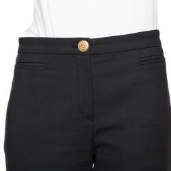 Pre Owned Versace Black Cotton Gold Logo Button Detail Formal Trousers L
