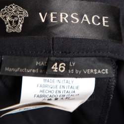 Pre Owned Versace Black Cotton Gold Logo Button Detail Formal Trousers L