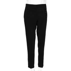 Pre Owned Versace Black Crepe Pleated Logo Button Detail Trousers L 