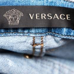 Versace Stone Washed Blue Cotton Logo Embroidered Jeans L 