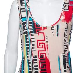 Pre Owned Versace Multicolored Greca Print Silk Knit Tank Top L