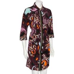 Versace Multicolored Printed Silk Button Front Shirt Dress L