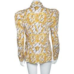 Pre Owned Versace White Baroque Printed Cotton Victorian Sleeve Detail Shirt M