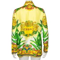 Pre Owned Versace Yellow Palm Tree Baroque Logo Printed Silk Shirt S