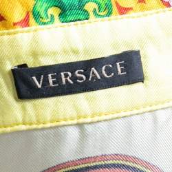 Pre Owned Versace Yellow Palm Tree Baroque Logo Printed Silk Shirt S