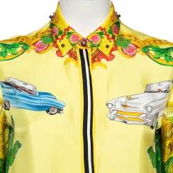 Pre Owned Versace Yellow Palm Tree Baroque Logo Printed Silk Shirt S