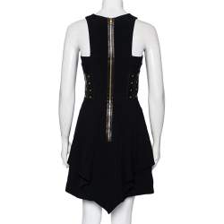 Pre Owned Versace Black Crepe Eyelet Leather Trim Detailed Sleeveless Short Dress S