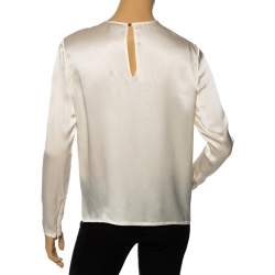 Pre Owned Versace Cream Floral Textured Silk Long Sleeve Blouse S